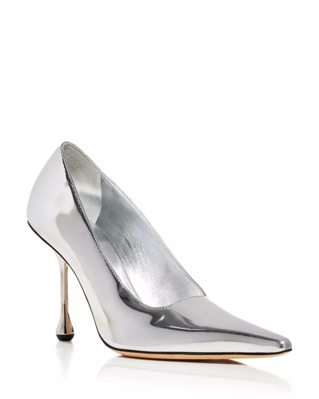 Jimmy Choo IXIA 95MM Mirrored Silver Metallic Leather Pointed Toe Heel Pumps - Picture 6 of 13